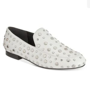 Kenneth Cole White leather with silver stud detailing loafers shoes size 6